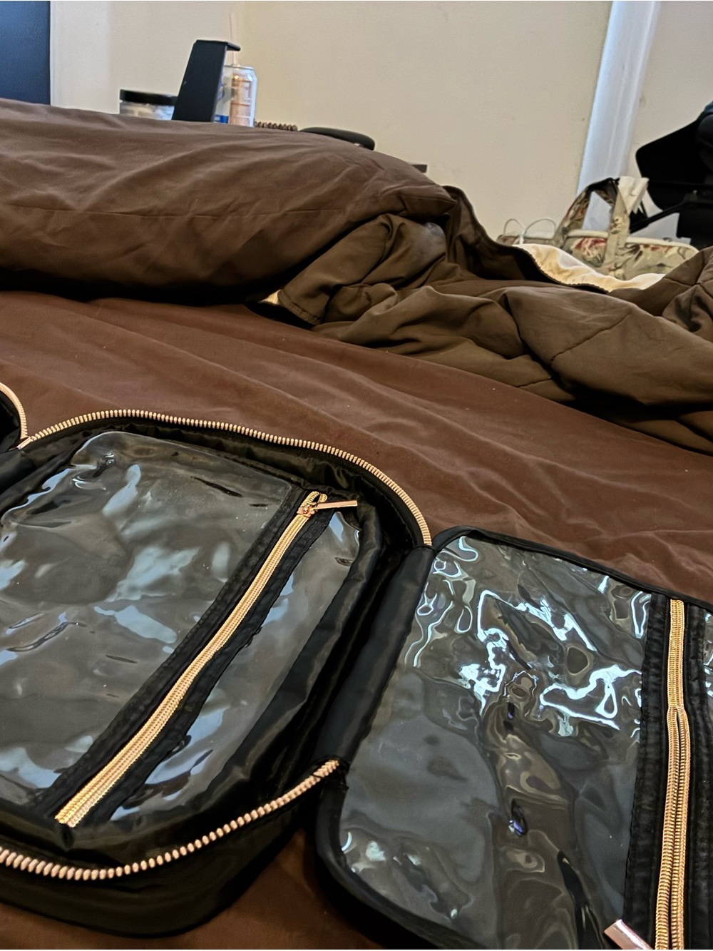 Black  Travel Toiletry Bag with Clear Compartments